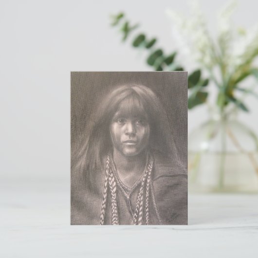 Postkarte mit Zeichnung eines indianischen Kindes  (Stehend Vorderseite)