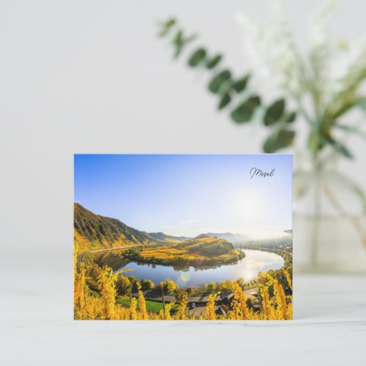 Postkarte Mosel bei Bremm im Sonnenaufgang (Stehend Vorderseite)