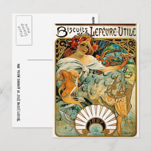 Postkarte: Mucha - Biscuits Lefevre Utile Postkarte (Vorne/Hinten)