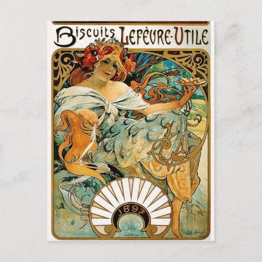 Postkarte: Mucha - Biscuits Lefevre Utile Postkarte (Vorderseite)