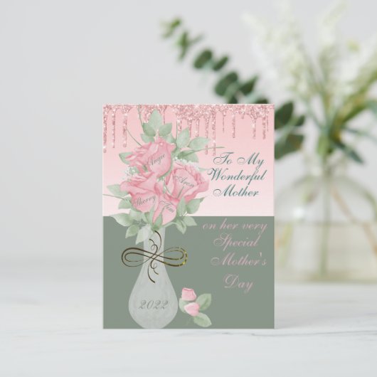 Postkarte, Muttertag Personalisierte Rose Postkarte (Stehend Vorderseite)