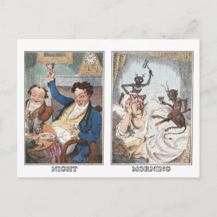 Postkarte: Nacht - Morgen - Alte Karikatur Postkarte