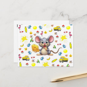 Postkarte Niedliche Maus Käse Katze Lastwagen Ster