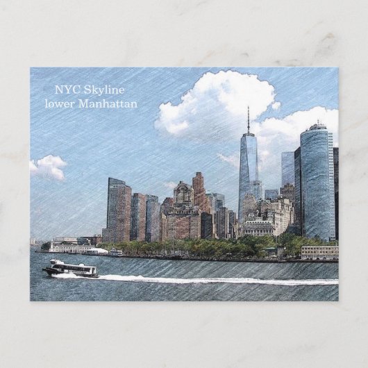 POSTKARTE NYC-SKYLINE Unter-MANHATTAN (Vorderseite)