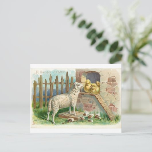 Postkarte: Osterlamm und Küken Postkarte (Stehend Vorderseite)