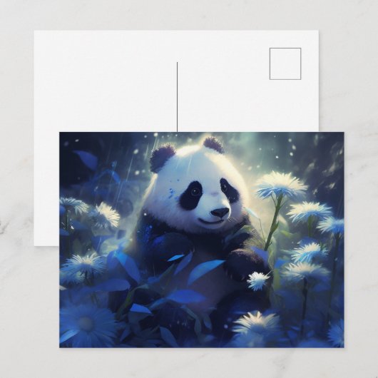 Postkarte Panda Blaues Licht (Vorne/Hinten)