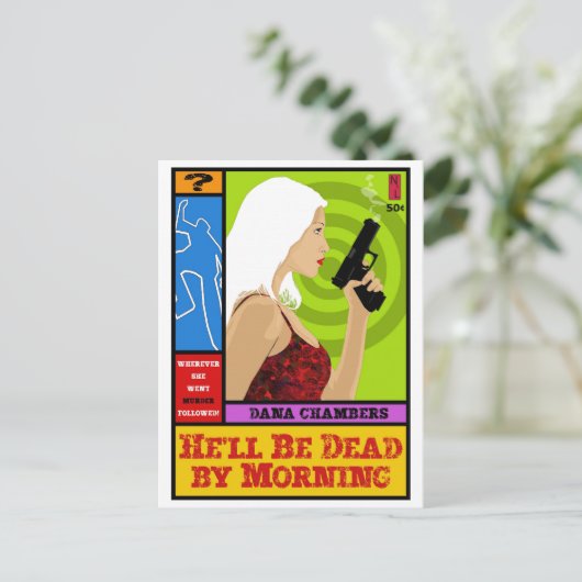 Postkarte Paperback: Er wird morgens tot sein (Stehend Vorderseite)