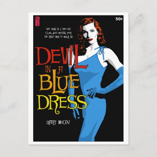 Postkarte Paperback: Teufel in blauem Kleid (Vorderseite)