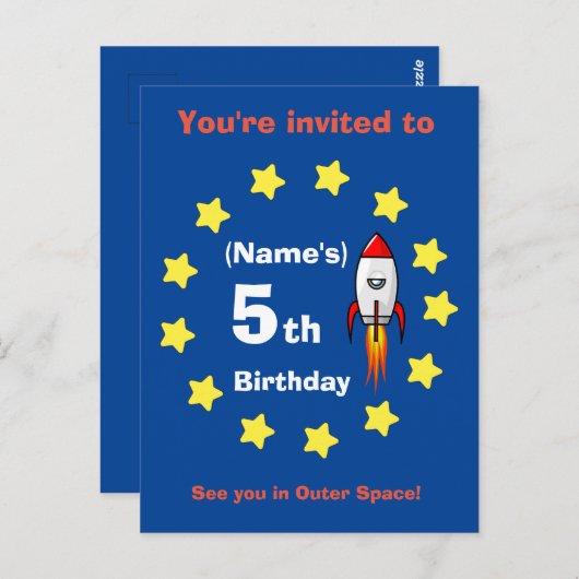 Postkarte - Raketenschiff Custom Birthday - Name h (Vorne/Hinten)