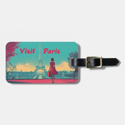 Postkarte Retro Eiffelturm Reisevorführung Gepäckanhänger (Vorderseite horizontal)