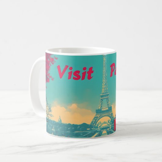 Postkarte Retro Eiffelturm Reisevorführung Kaffeetasse (Vorderseite Links)