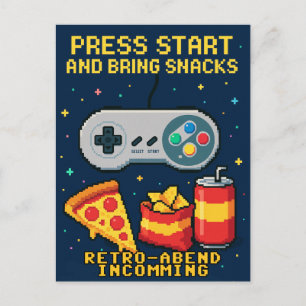 Postkarte Retro Spiele-Abend mit Pizza