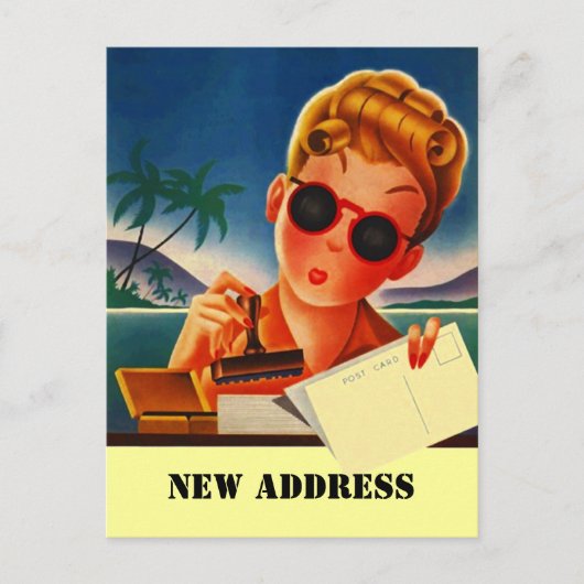 Postkarte Retro Travel Kontakt Neue Adresse ändern (Vorderseite)