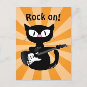 Postkarte - Rock on! Gitarren-Rocker schwarze Katz