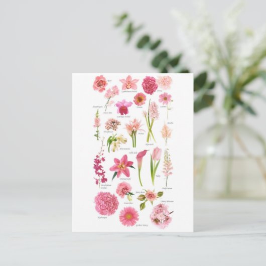 Postkarte Rosa Blumen (Stehend Vorderseite)