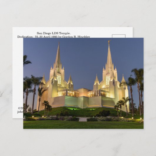 Postkarte: San Diego LDS Temple Abend Image Postkarte (Vorne/Hinten)