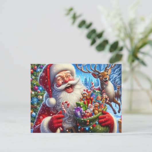 Postkarte Santa und Rentiere (Stehend Vorderseite)