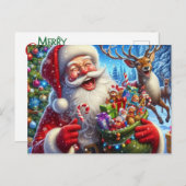 Postkarte Santa und Rentiere (Vorne/Hinten)