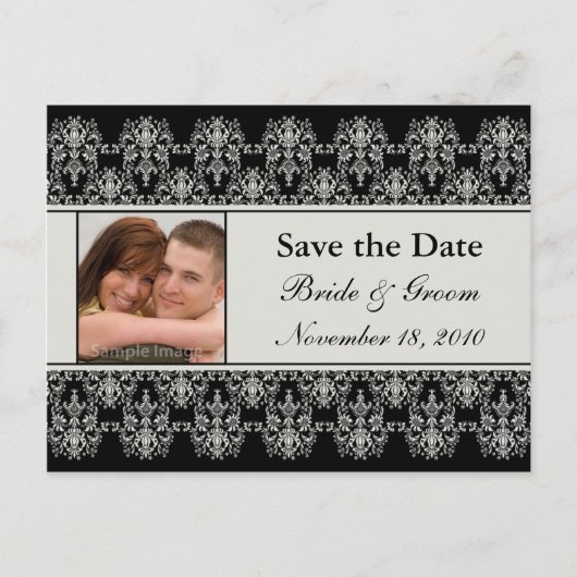 Postkarte Save the Date Foto - Damask (Vorderseite)