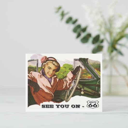 Postkarte Sie auf Route 66 - Retro Road Trip PC (Stehend Vorderseite)