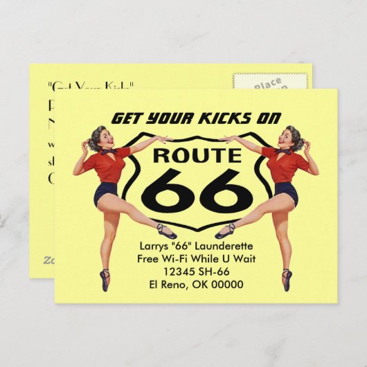Postkarte Sie erhalten Ihre Kicks auf Route 66 Wer (Vorne/Hinten)