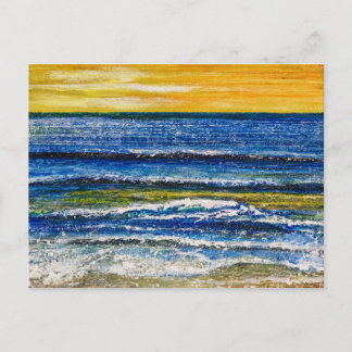 Postkarte - Sonnenuntergang am Meer und Meereswell
