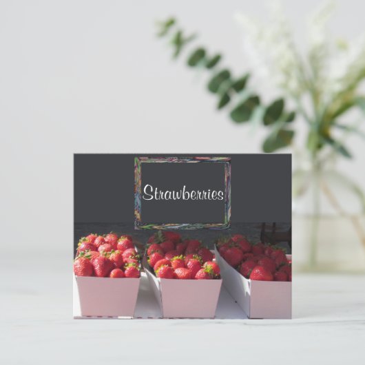 Postkarte - Srawberry-Körbe mit Zeichen (Stehend Vorderseite)