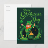 Postkarte St. Patrick's Day Leprechaun (Vorne/Hinten)