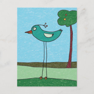 Postkarte, Süßer Vogel und Baum Postkarte