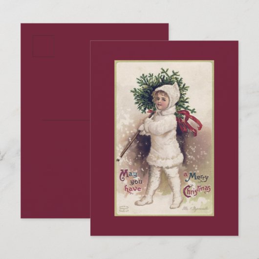 POSTKARTE : VINTAG : KLEINES MÄDCHEN + CHRISTMAS B (Vorne/Hinten)