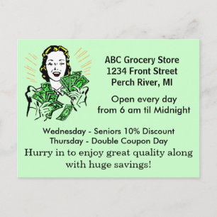 Postkarte Vintag Retro Happy Lady Money Sparen