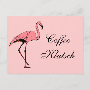 Postkarte Vintage Flamingo Kaffee Klatsch Einladun