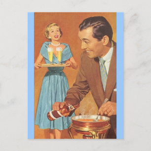 Postkarte Vintage Fondue-Party Festliche Open-Hous