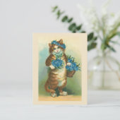Postkarte "Vintage Katze mit Vergessenmeinungen" (Stehend Vorderseite)