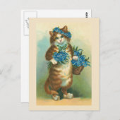 Postkarte "Vintage Katze mit Vergessenmeinungen" (Vorne/Hinten)