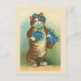 Postkarte "Vintage Katze mit Vergessenmeinungen"