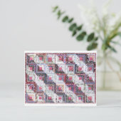 Postkarte vintage Patchwork-Quilt Log Cabin (Stehend Vorderseite)