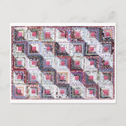 Postkarte vintage Patchwork-Quilt Log Cabin (Vorderseite)