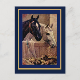 Postkarte Vintage Pferde Hunde