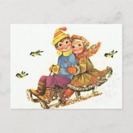 Postkarte Vintager Winter Schlittelweg