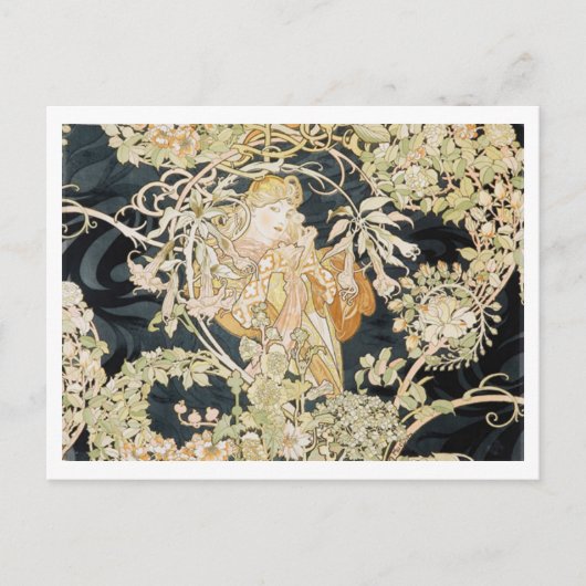 Postkarte von "Lady With a Daisy" von Alphonse Muc (Vorderseite)