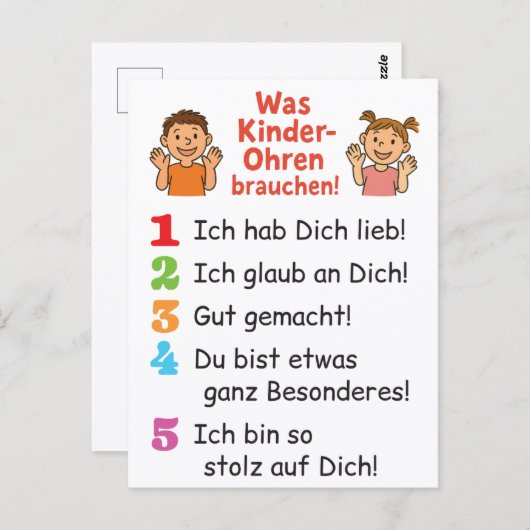 Postkarte „Was Kinderohren brauchen“ (Vorne/Hinten)