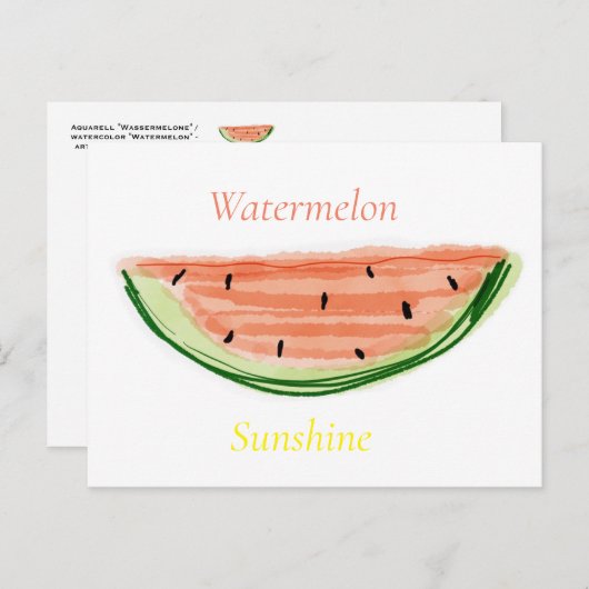 Postkarte "Wassermelone", Aquarell, Daniela Elia (Vorne/Hinten)
