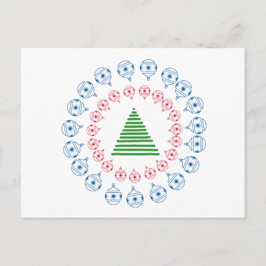 Postkarte - Weihnachtsbaum und Dekorationen (Vorderseite)