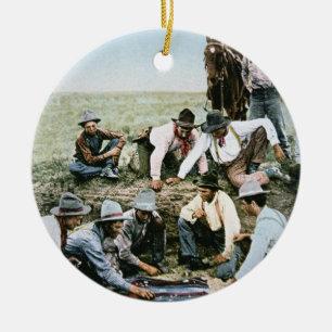 Postkarte, welche die Cowboys spielen Keramik Ornament