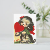 Postkarte Welpen-Herz| Vintage Valentine-| (Stehend Vorderseite)