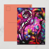 Postkarte - Whimsical Abstrakt Kitty Cat Floral (Vorne/Hinten)