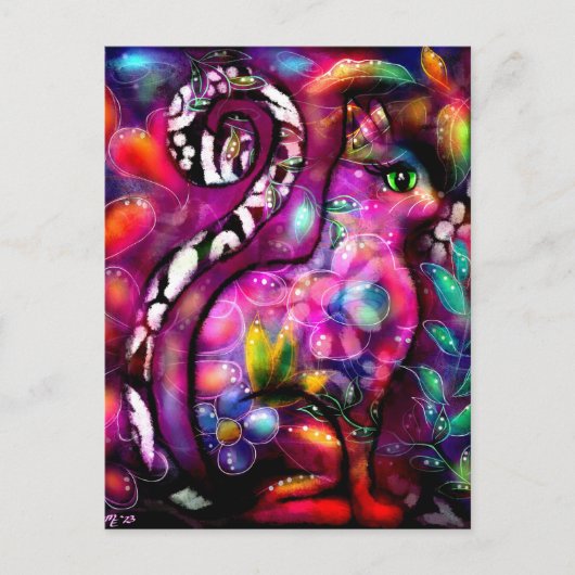 Postkarte - Whimsical Abstrakt Kitty Cat Floral (Vorderseite)