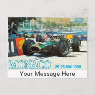Postkarte zum Großen Preis von Monaco 1968 mit ind
