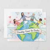 Postkarte zum Internationalen Freundschaftstag (Vorne/Hinten)